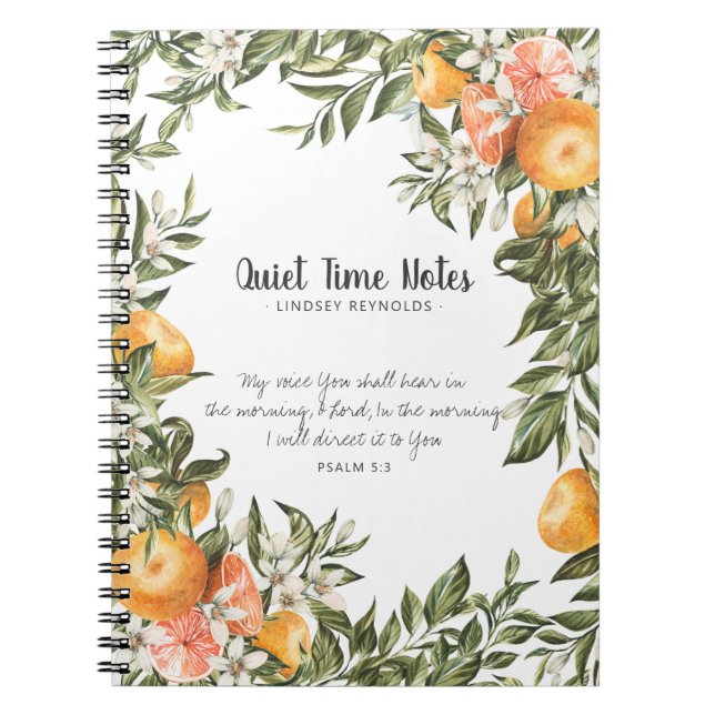 Elegant Citrus Botanical Monogram Quiet Time Anteckningsbok (Framsidan)