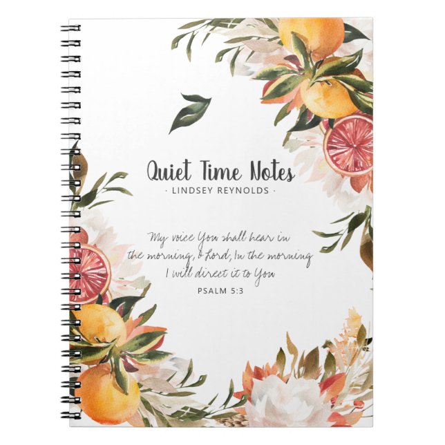 Elegant Citrus Botanical Monogram Quiet Time Anteckningsbok (Framsidan)
