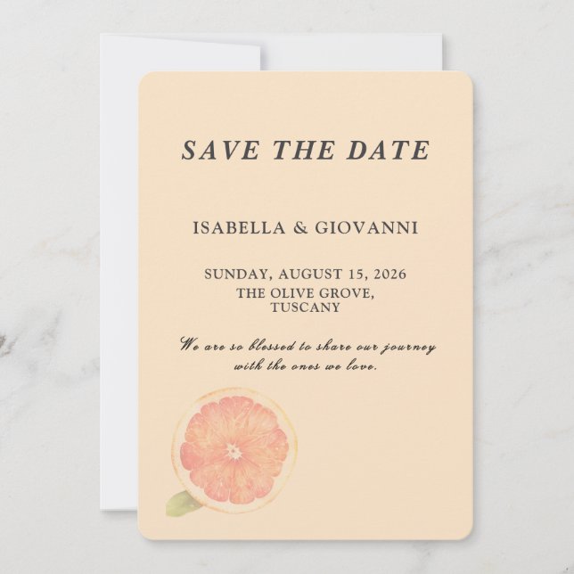 Elegant Citrus Grapefruit Wedding Save the Date Inbjudningar (Framsida)