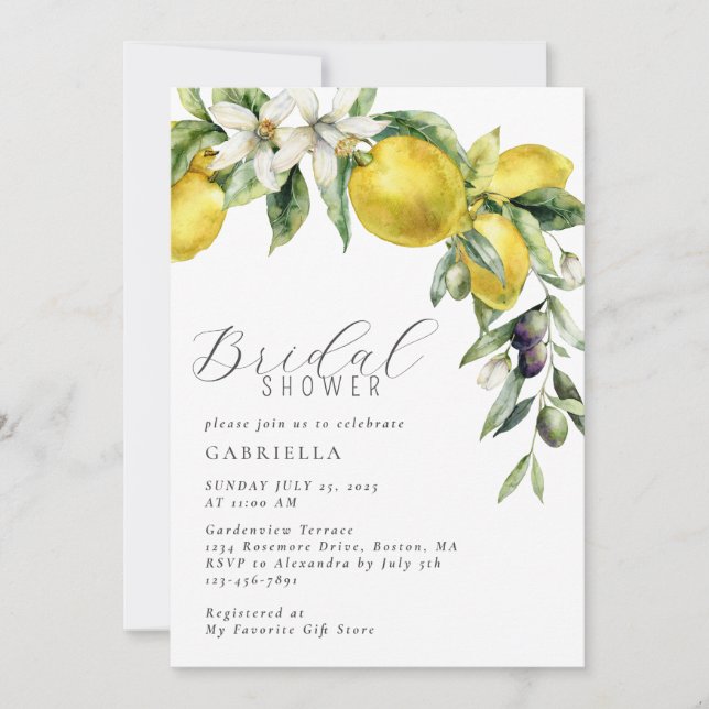 Elegant Citrus Lemon Bridal Shower Inbjudningar (Framsida)