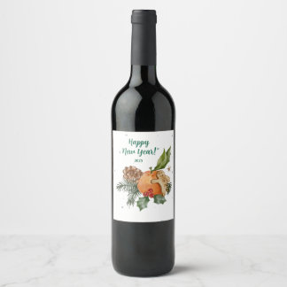 Elegant Citrus nyårskonstruktion Vinflaska Etikett