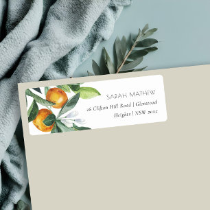 Elegant Citrus Orange Botanical Boho Adress Returadress Etikett