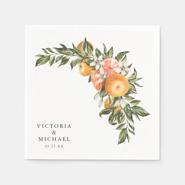 Elegant Citrus Orchard | Boho Botanical Monogram Pappersservett (Framsidan)