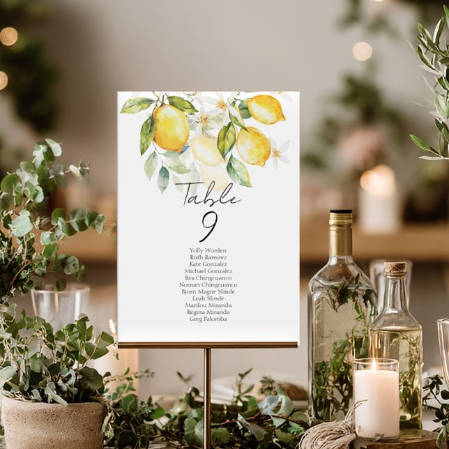 Elegant citrus table number seating chart cards (Skapare uppladdad)