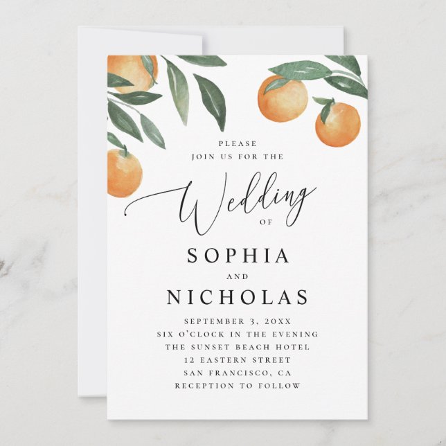 Elegant Citrus Wedding | Italian Garden Orange Inbjudningar (Framsida)