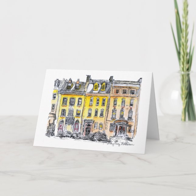 Elegant City Brownstones Hand-Drawn Pen och Bläck Kort (Framsida)