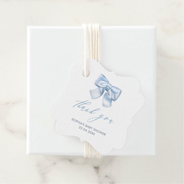 Elegant Clasic Gingham Baby blue Bow Tack Gåvor Etiketter (På plats)