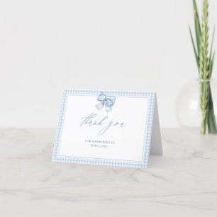 Elegant Clasic Gingham Blue Bow Baby Shower Tack Kort