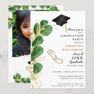 Elegant Class of 2025 Photo Greenery Studenten Inbjudningar