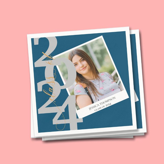 Elegant Class of 2025 Photo Studentfest Pappersservett (Elegant Class of 2024 Photo Graduation Party Napkins)