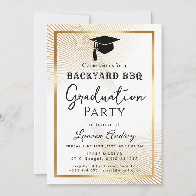 Elegant Class of 2027 Grad Party Invite with Gold  Inbjudningar (Framsida)