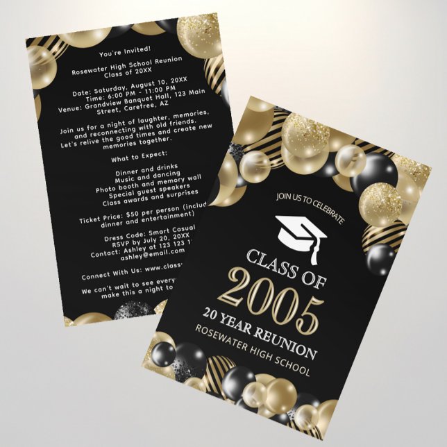 Elegant Class Reunion Black Guld Events Inbjudningar (Skapare uppladdad)