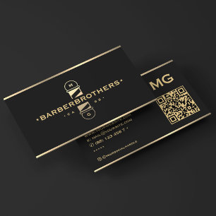 Elegant Classic Barber Pole Barbershop Black Visitkort