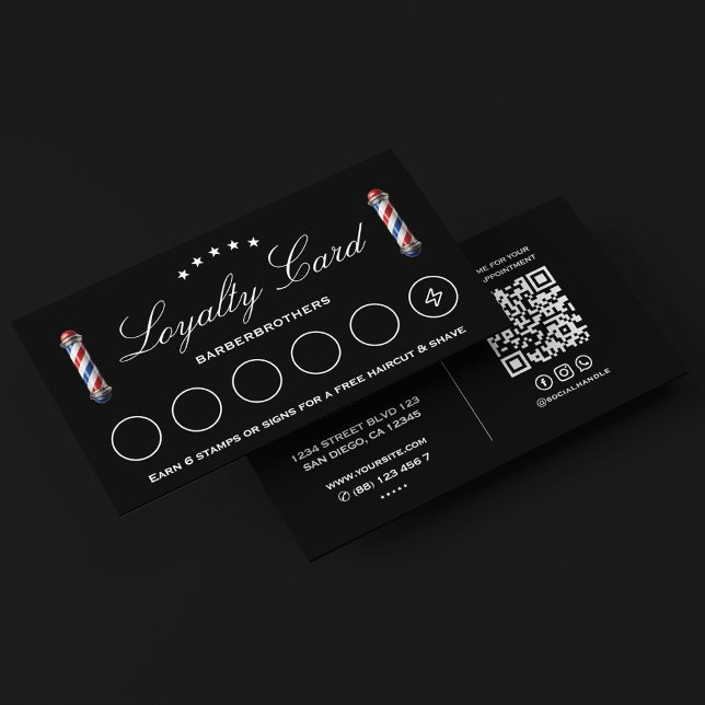 Elegant Classic Barber Pole Black Loyalty Visitkort (Elegant Classic Barber Pole Black Loyalty Business Card
)