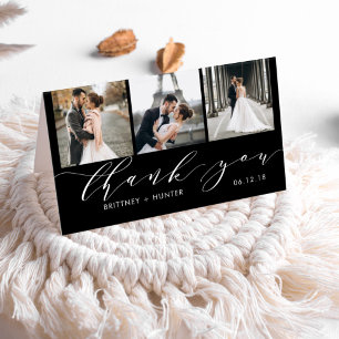 Elegant Classic Black 3 Photo Collage Tack Kort