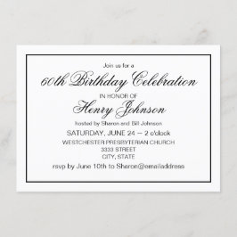 Elegant Classic Black and White 60:e födelsedagen Inbjudningar