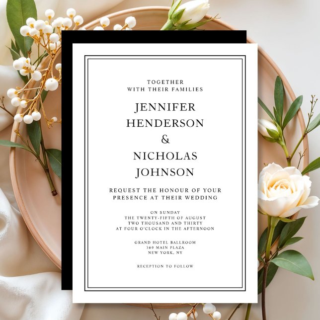 Elegant Classic Black and White Bröllop Inbjudningar (Elegant Classic Black And White Wedding Invitation)