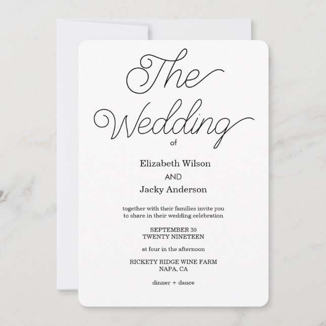 Elegant Classic Black and White Caligraphy Wedding Inbjudningar (Framsida)