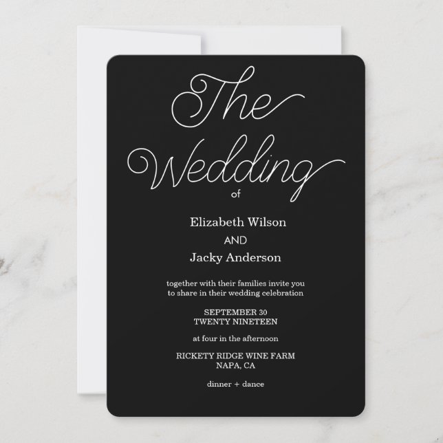 Elegant Classic Black and White Caligraphy Wedding Inbjudningar (Framsida)