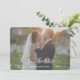 Elegant Classic Black and White Caligraphy Wedding Spara Datumet