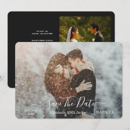 Elegant Classic Black and White Caligraphy Wedding Spara Datumet