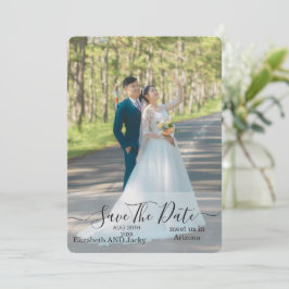 Elegant Classic Black and White Caligraphy Wedding Spara Datumet