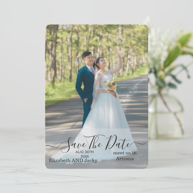 Elegant Classic Black and White Caligraphy Wedding Spara Datumet (Stående Fram)