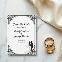 Elegant Classic Black and White Couple Bröllop Spara Datumet