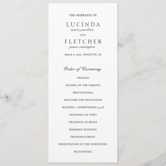 Elegant Classic Black and White Formal Bröllop Program (Framsida)