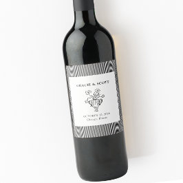 Elegant Classic Black and White Hand plockade Bröl Vinflaska Etikett