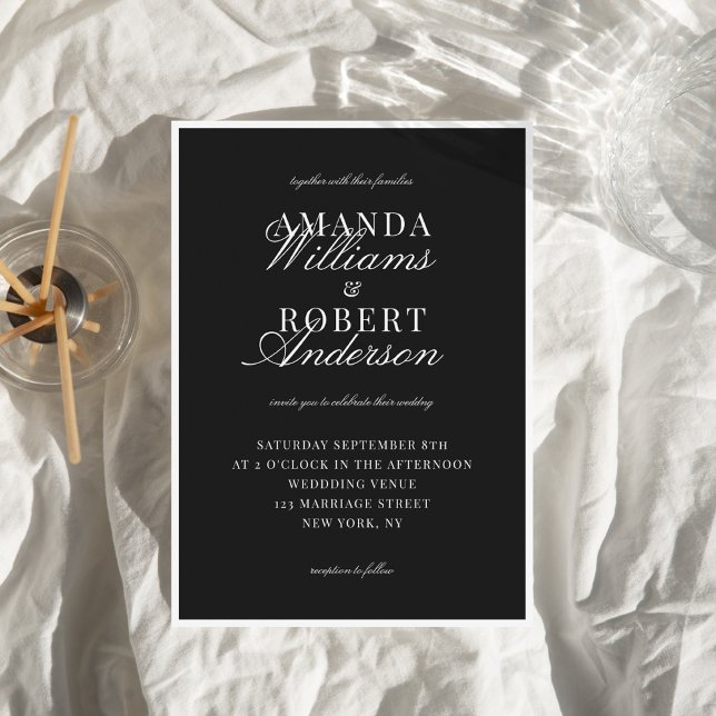 Elegant Classic Black and White Old Money Wedding Inbjudningar (Skapare uppladdad)