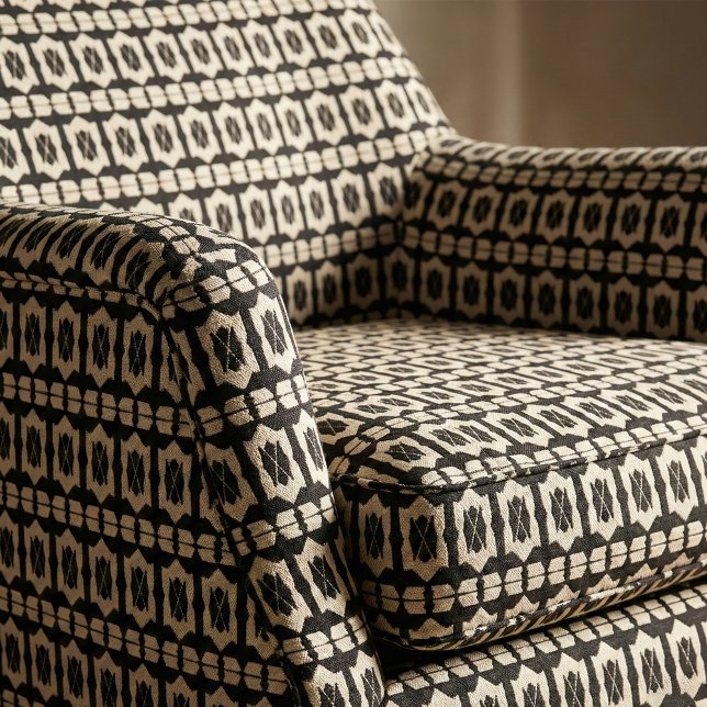 Elegant Classic Black & Beige Geometric Mönster Tyg (Skapare uppladdad)