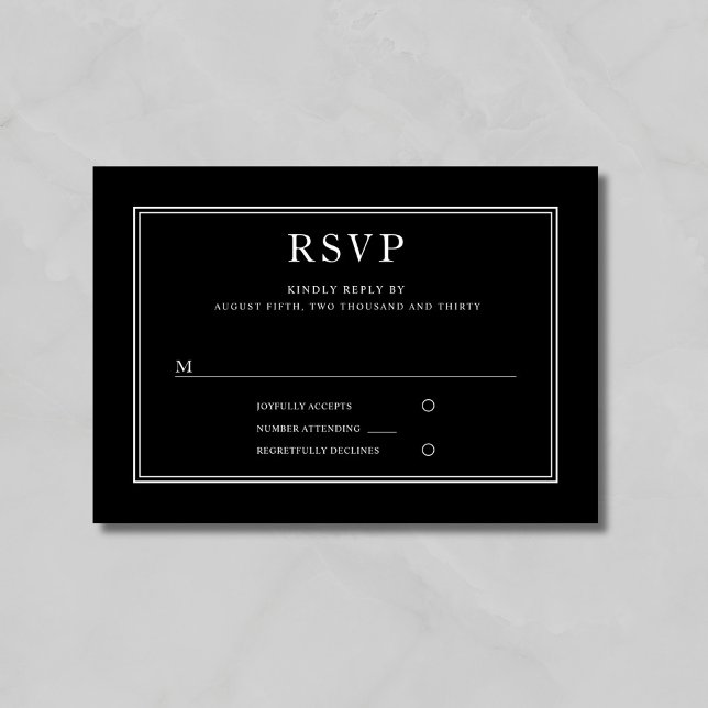 Elegant Classic Black Bröllop OSA Kort (Elegant Classic Black Wedding RSVP Card)