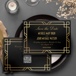 Elegant Classic Black Guld QR-kod Spara datum Inbjudningar