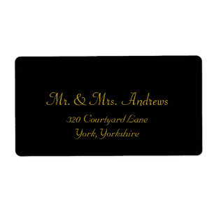 Elegant Classic Black & Guld Script Bröllop etiket Fraktsedel