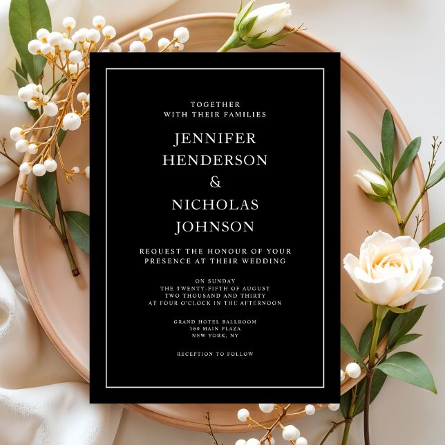 Elegant Classic Black Minimalist Bröllop Inbjudningar (Elegant Classic Black Minimalist Wedding Invitation)