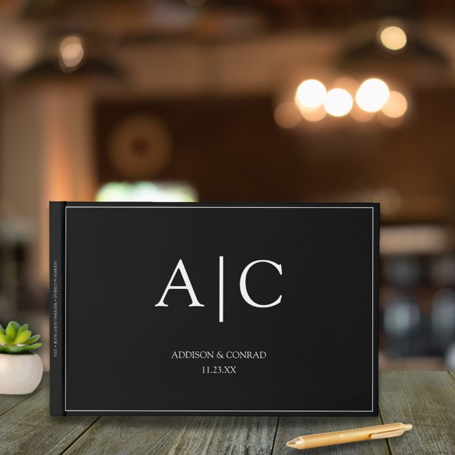Elegant Classic Black Monogram Bröllop Gästböcker (Skapare uppladdad)