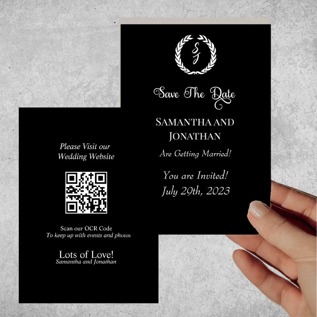 Elegant Classic Black Monogram Spara av utandning Inbjudningar (Skapare uppladdad)
