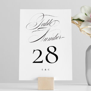 Elegant Classic Black on White Calligraphy Bröllop Bordsnummer