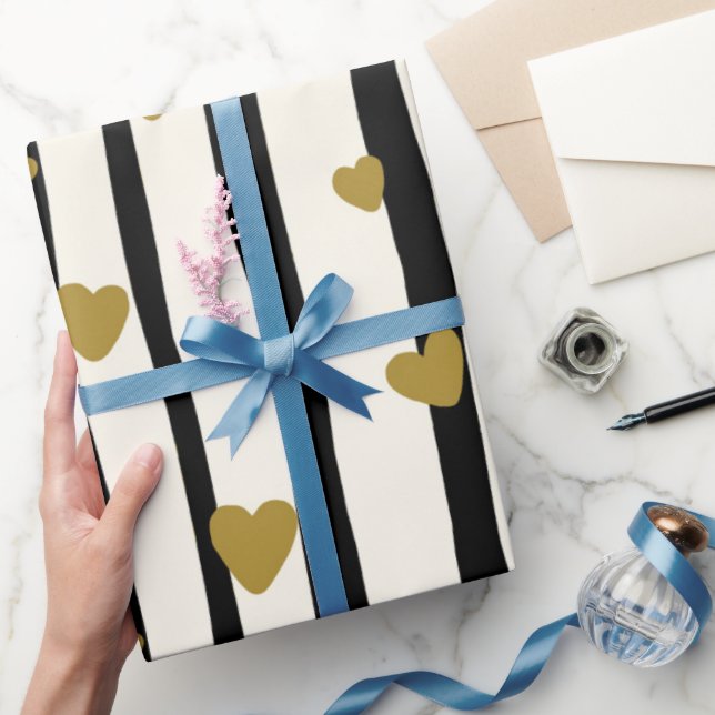 Elegant Classic Black Rand Golden Heart Presentpapper (Gifting)