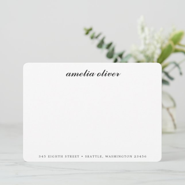 Elegant Classic Black Script Namn Adress Anpassnin Anteckningskort (Stående Fram)