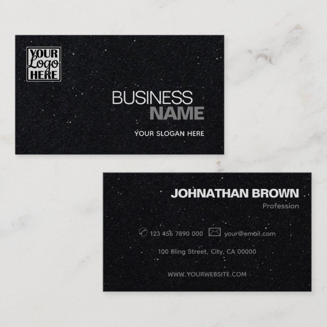 Elegant Classic Black Simple och Modern med Logoty Visitkort (Fram/baksida)