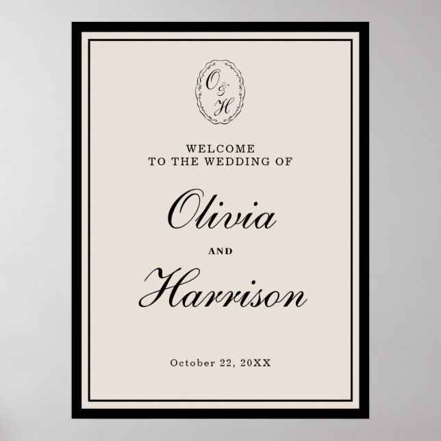 Elegant Classic Black Welcome to Our Wedding Sign Poster (Framsidan)