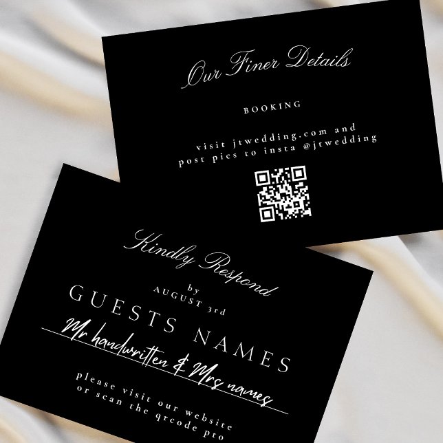 Elegant Classic Black & White Bröllop QR CODE OSA Anteckningskort (Skapare uppladdad)
