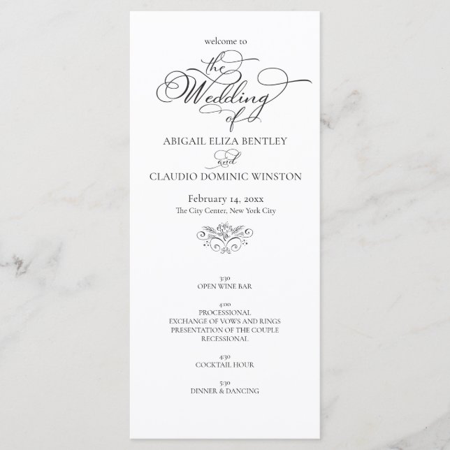Elegant Classic Black & White Calligraphy Wedding Program (Framsida)