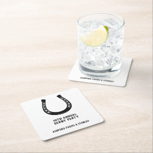 Elegant Classic Black White Horse Tävling Derby Pa Underlägg Papper Kvadrat