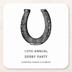 Elegant Classic Black White Horse Tävling Derby Pa Underlägg Papper Kvadrat