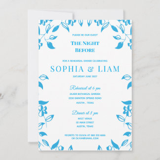 elegant classic blue floral rehearsal Invitation Inbjudningar