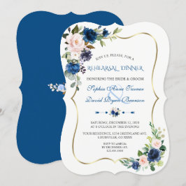 Elegant Classic Blue Rosa Flowers Rehearsal Dinner Inbjudningar