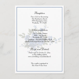 Elegant Classic Blue Rosor Wedding Reception Inbjudningar